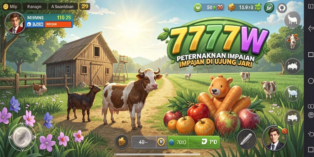 Tampilan menarik dari gameplay 7777W saat mengelola ladang.