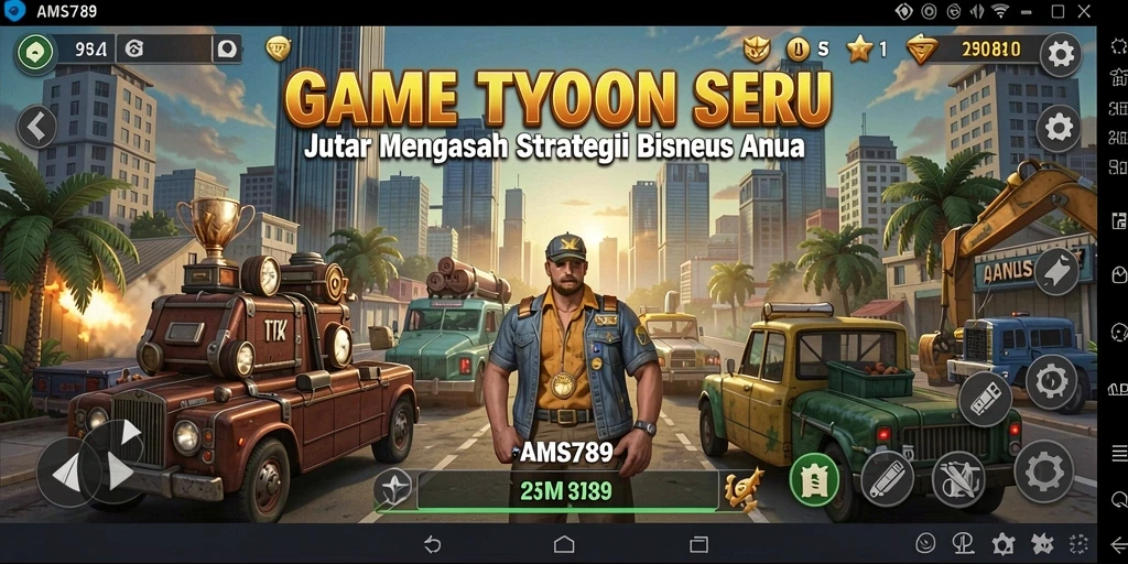 Screenshot utama AMS789 menampilkan gameplay Tycoon yang menarik dan strategis.