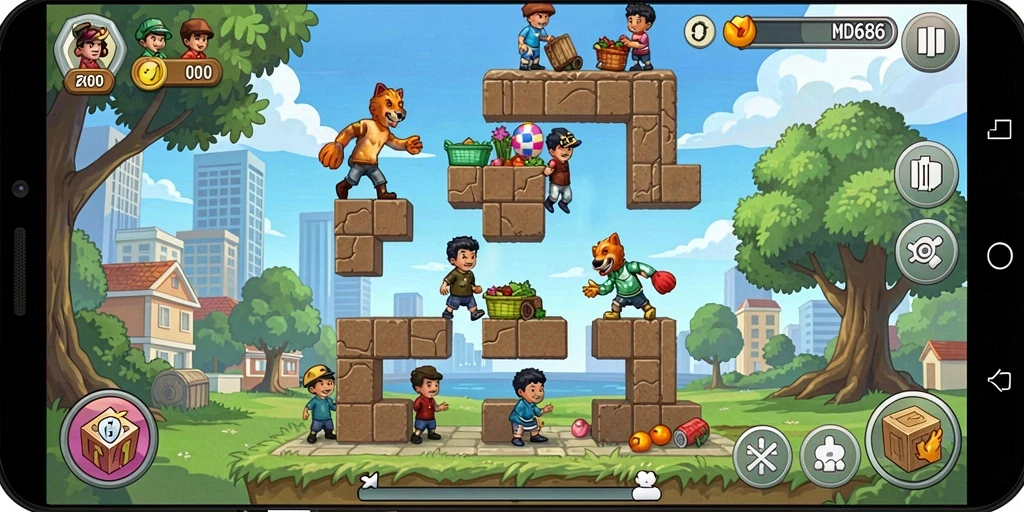 Screenshot utama DMD686 menampilkan gameplay Puzzle yang mendebarkan.
