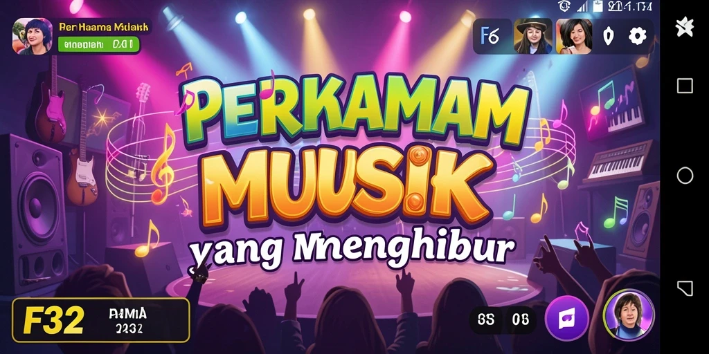 Screenshot gameplay F32 menampilkan antarmuka menarik saat bermain musik.