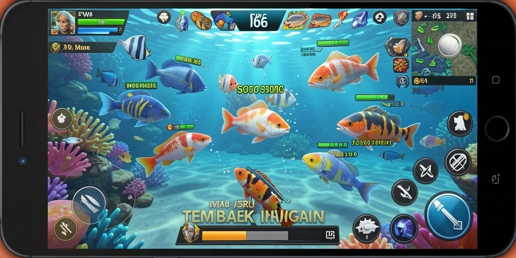 Screenshot gameplay FW66, menampilkan aksi menembak ikan yang seru.