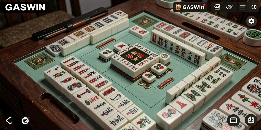 Screenshot utama GASWIN menunjukkan gameplay Mahjong yang menarik.