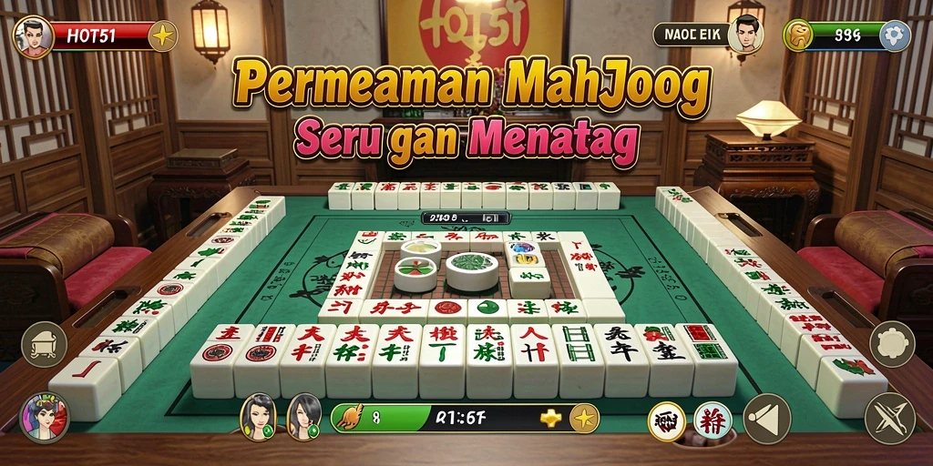 Screenshot permainan HOT51 dengan tampilan ubin Mahjong yang menarik.