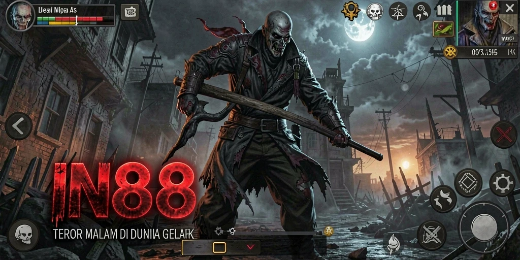 Tampilan screenshot utama IN88 menampilkan suasana mencekam di dunia horror.