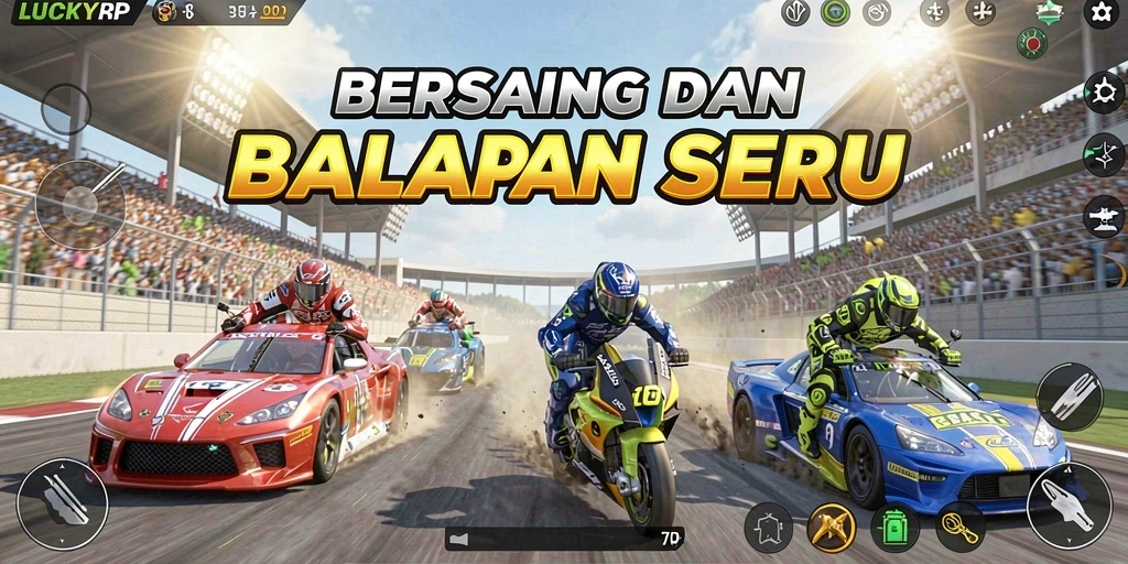 Tampilan menarik dari gameplay LUCKYRP dengan aksi balapan yang mendebarkan.