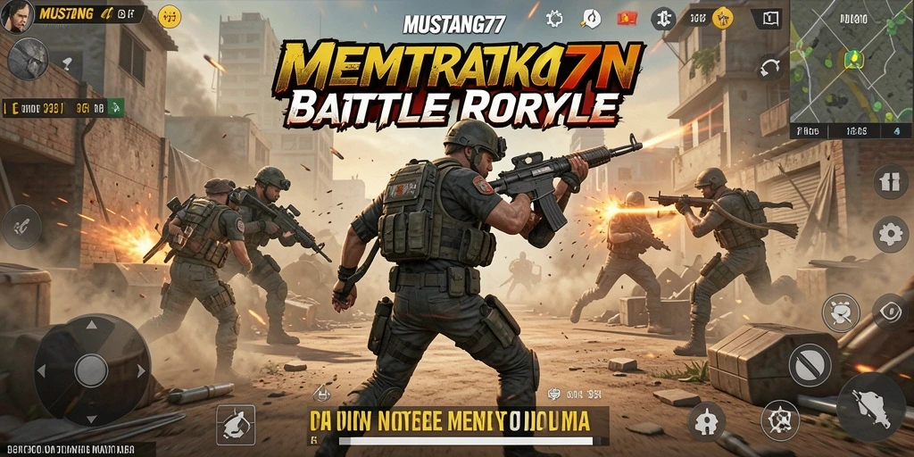 Tampilan intense dari gameplay Battle Royale di MUSTANG77.