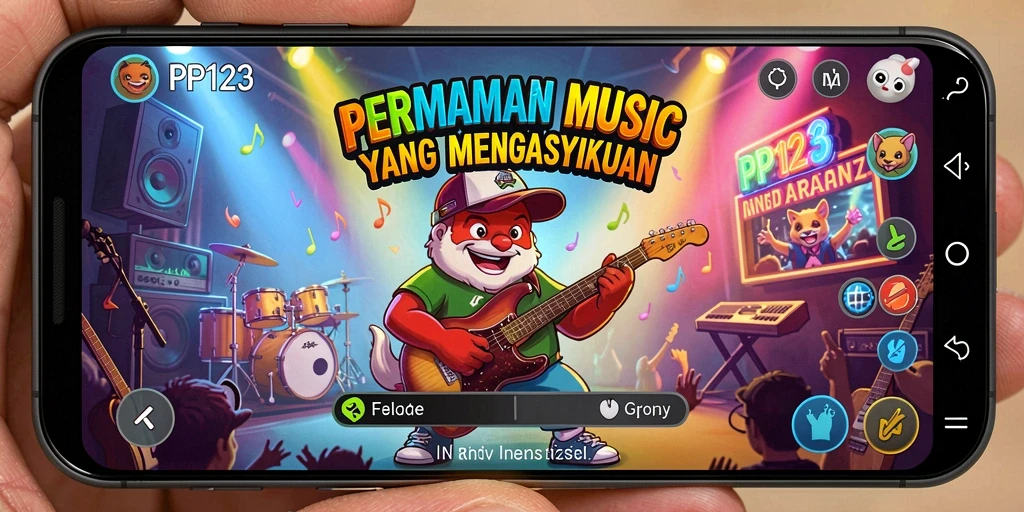 Screenshot utama PP123 menampilkan momen seru saat bermain musik.
