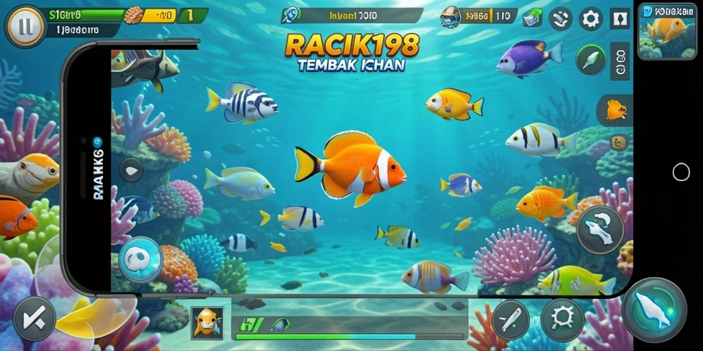 Tampilan gameplay seru dari aplikasi Tembak Ikan RACIK198.