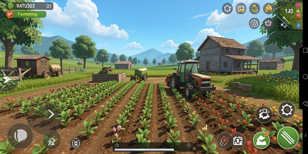 Tampilan gameplay <strong>RATU303</strong> yang menarik dan penuh warna dari lahan pertanian.