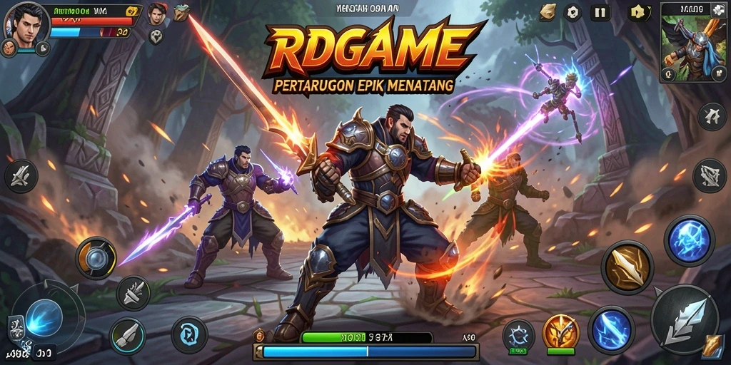 Tangkapan layar RPGAME menampilkan pertarungan mendebarkan dengan karakter menarik.