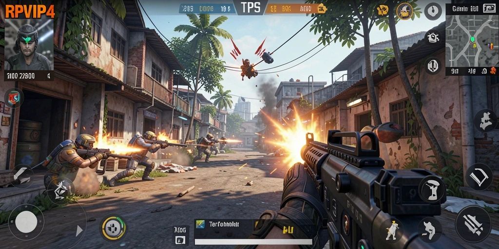 Screenshot gameplay RPVIP4 dengan aksi tembak-menembak yang seru.