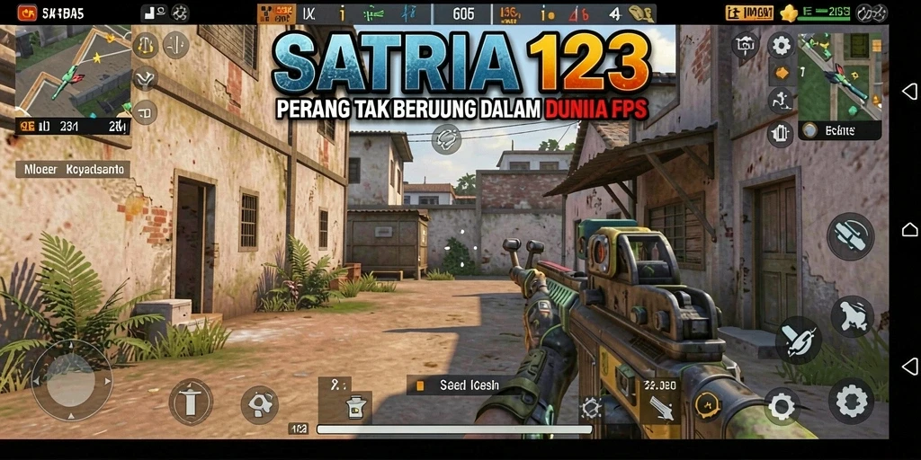 Tampilan gameplay seru SATRIA123 di medan perang FPS.