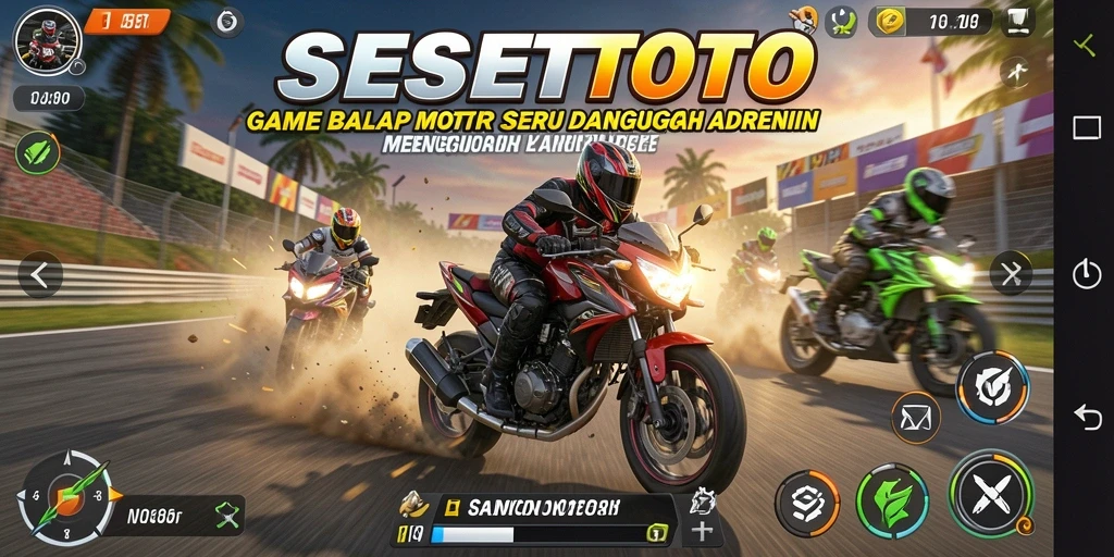 Tampilan gameplay balap motor yang seru dan cepat di SESETOTO.